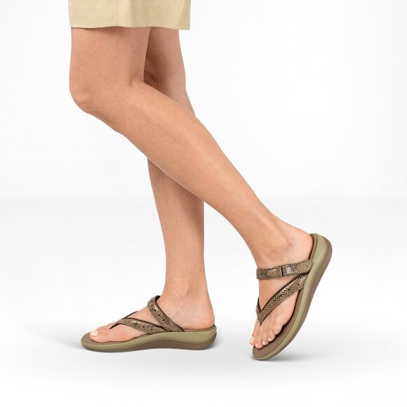 Orthofeet Gaya Thong Sandals Womens 9.5 WIDE Brown Snake Print Orthotic Insole - Picture 3 of 12